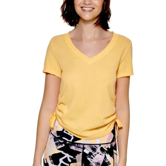 Calvin Klein Women S Ruched Top Yellow Size Large NWT - Picture 1 of 1